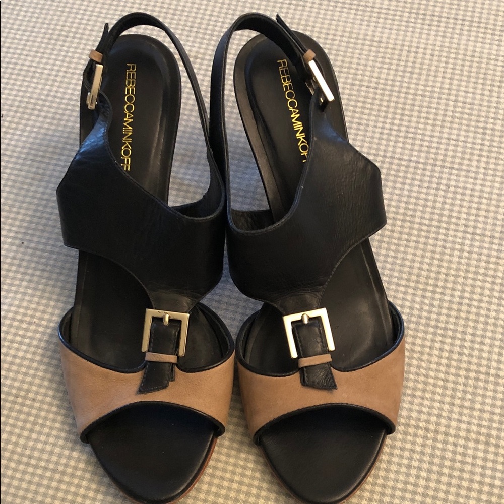 Rebecca Minkoff Size 10 Black & Brown Sandals Sling-back Stacked High Heel #699
